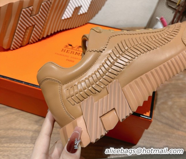 Purchase Hermes Bouncing Sneakers in Calfskin Leather with Braided Detail Light Brown 0419104