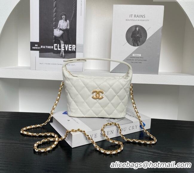 Pretty Style Chanel Grained Calfskin Clutch with Chain AP4484 White 2025