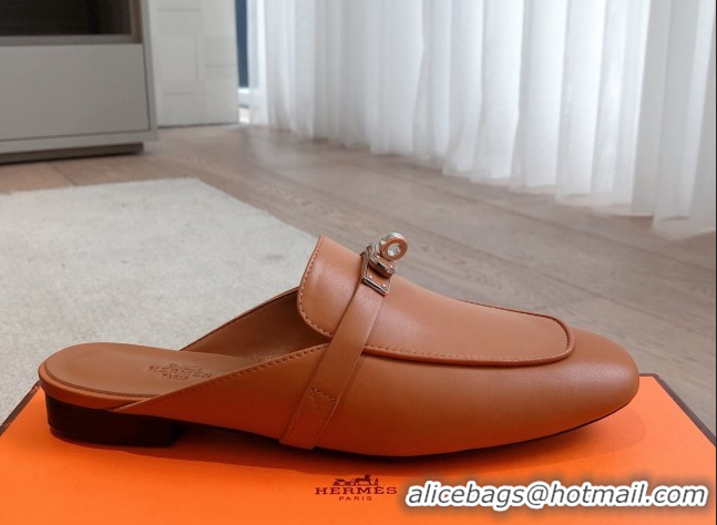Best Product Hermes Oz Flat Mules in Calfskin Leather Brown 0419107