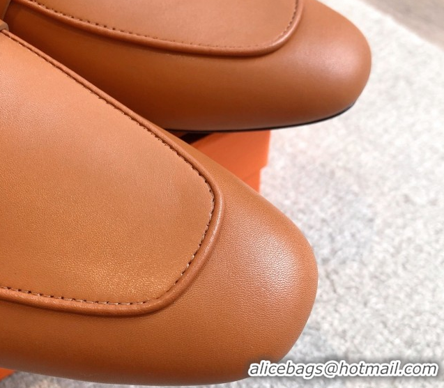 Best Product Hermes Oz Flat Mules in Calfskin Leather Brown 0419107