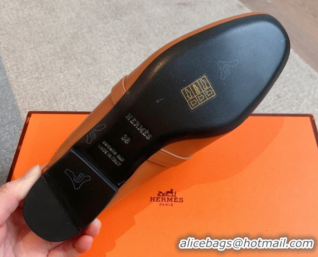 Best Product Hermes Oz Flat Mules in Calfskin Leather Brown 0419107