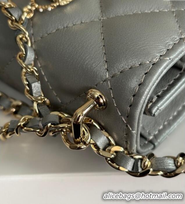 Pretty Style Chanel Pearly Lambskin on Chain with Logo Charm AP4537 Grey 2025
