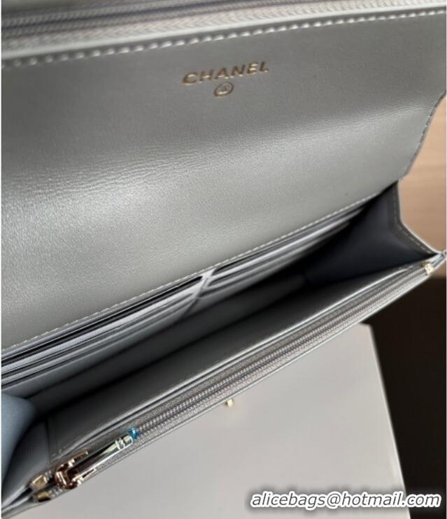 Pretty Style Chanel Pearly Lambskin on Chain with Logo Charm AP4537 Grey 2025