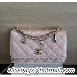 Best Product Chanel Pearly Lambskin on Chain with Logo Charm AP4537 Pink 2025