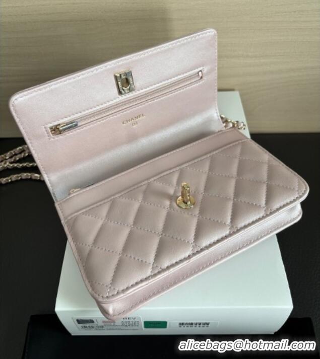 Best Product Chanel Pearly Lambskin on Chain with Logo Charm AP4537 Pink 2025