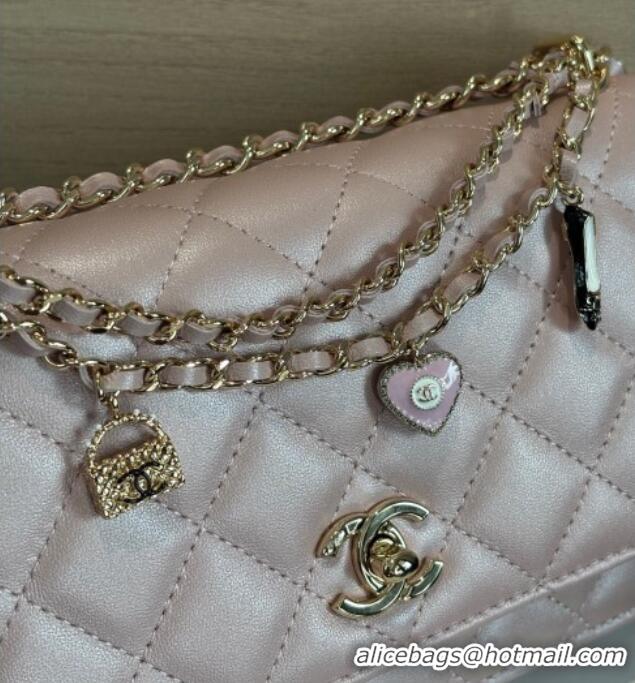 Best Product Chanel Pearly Lambskin on Chain with Logo Charm AP4537 Pink 2025