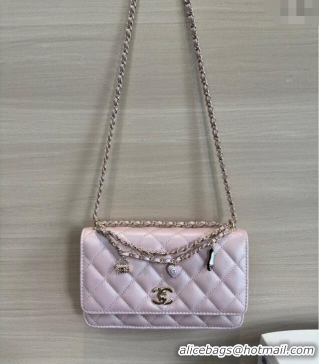 Best Product Chanel Pearly Lambskin on Chain with Logo Charm AP4537 Pink 2025