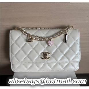 Best Product Chanel Pearly Lambskin on Chain with Logo Charm AP4537 White 2025
