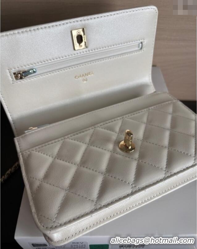 Best Product Chanel Pearly Lambskin on Chain with Logo Charm AP4537 White 2025
