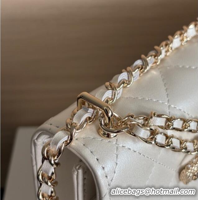 Best Product Chanel Pearly Lambskin on Chain with Logo Charm AP4537 White 2025