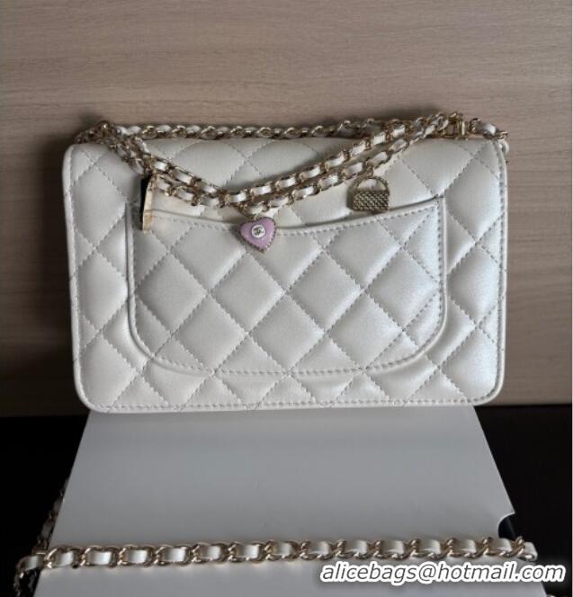 Best Product Chanel Pearly Lambskin on Chain with Logo Charm AP4537 White 2025