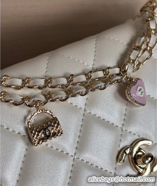 Best Product Chanel Pearly Lambskin on Chain with Logo Charm AP4537 White 2025