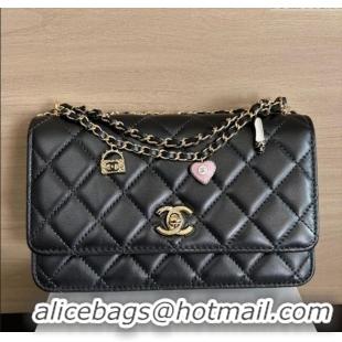 Best Product Chanel Pearly Lambskin on Chain with Logo Charm AP4537 Black 2025