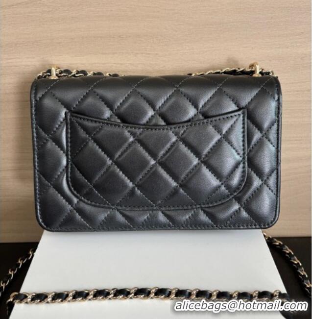 Best Product Chanel Pearly Lambskin on Chain with Logo Charm AP4537 Black 2025