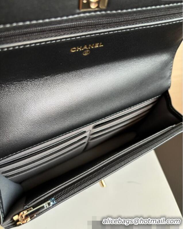 Best Product Chanel Pearly Lambskin on Chain with Logo Charm AP4537 Black 2025