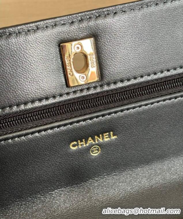 Best Product Chanel Pearly Lambskin on Chain with Logo Charm AP4537 Black 2025