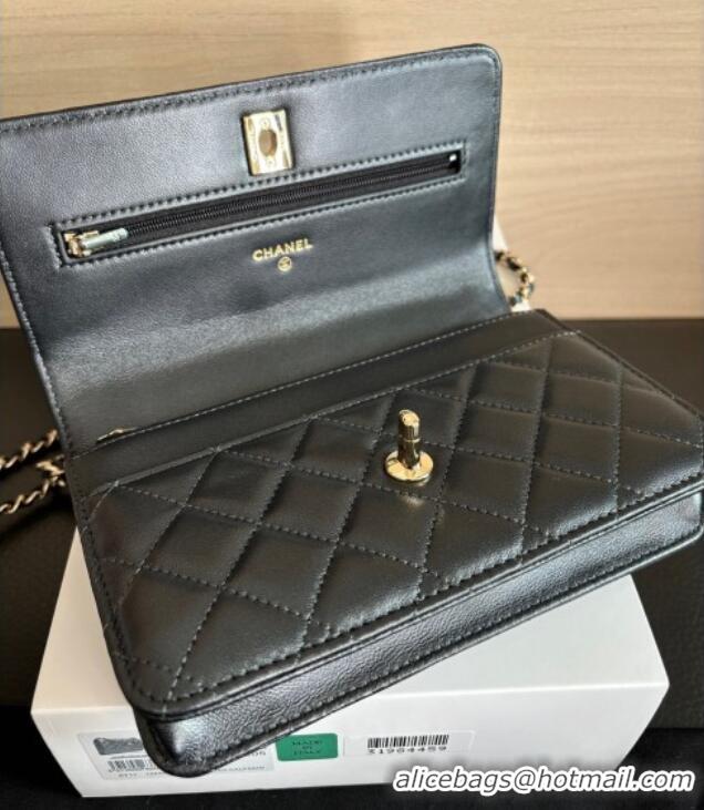 Best Product Chanel Pearly Lambskin on Chain with Logo Charm AP4537 Black 2025