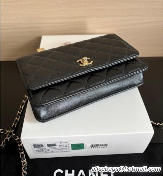 Best Product Chanel Pearly Lambskin on Chain with Logo Charm AP4537 Black 2025