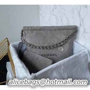 Good Taste Chanel 22 Suede Small Shopping Bag with Studs AS3260 Grey 2025