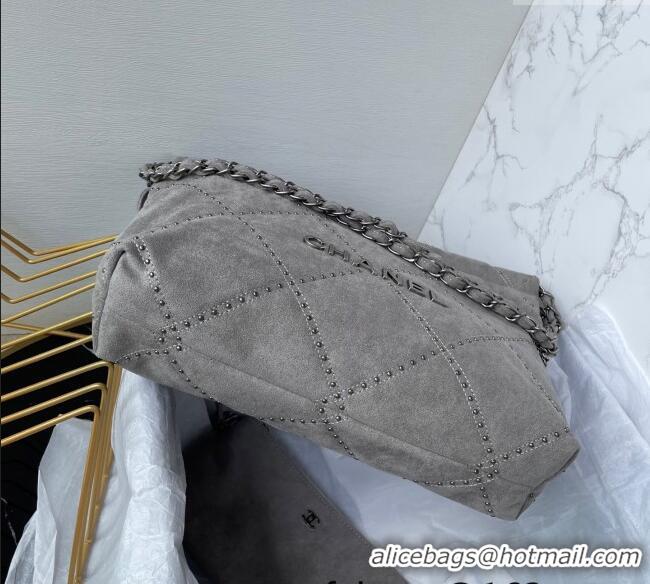 Good Taste Chanel 22 Suede Small Shopping Bag with Studs AS3260 Grey 2025