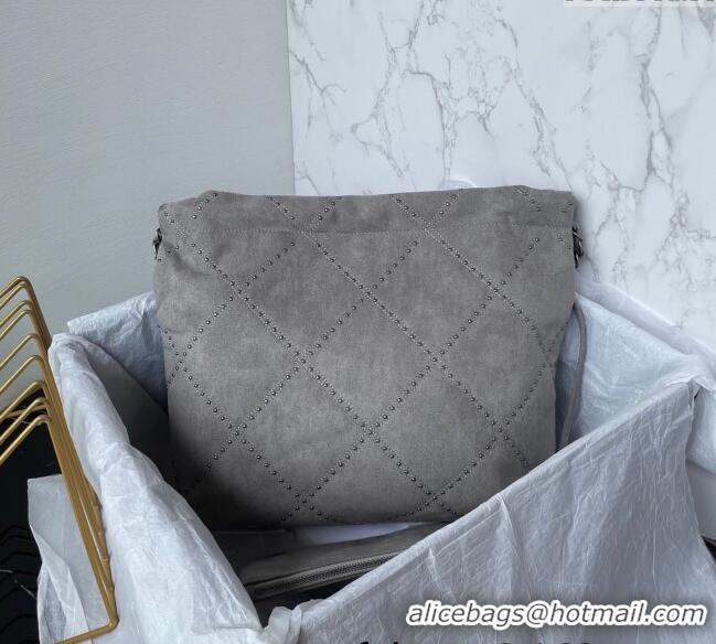 Good Taste Chanel 22 Suede Small Shopping Bag with Studs AS3260 Grey 2025