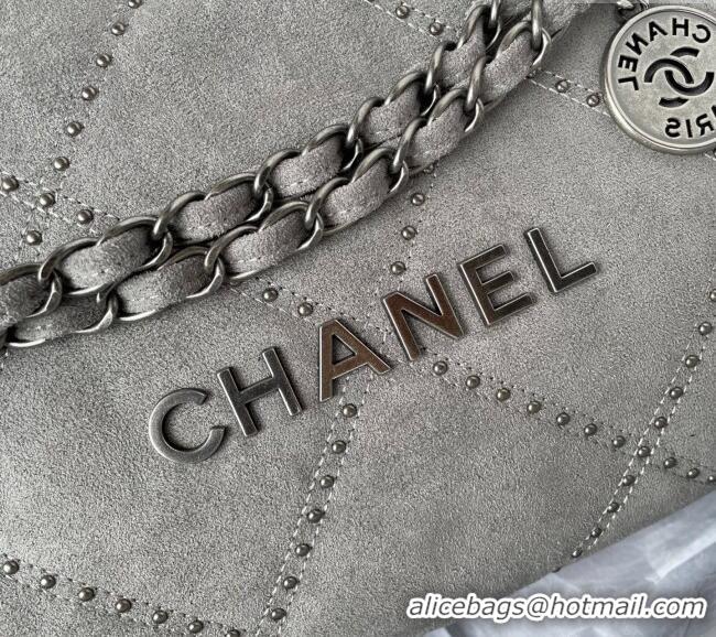 Good Taste Chanel 22 Suede Small Shopping Bag with Studs AS3260 Grey 2025