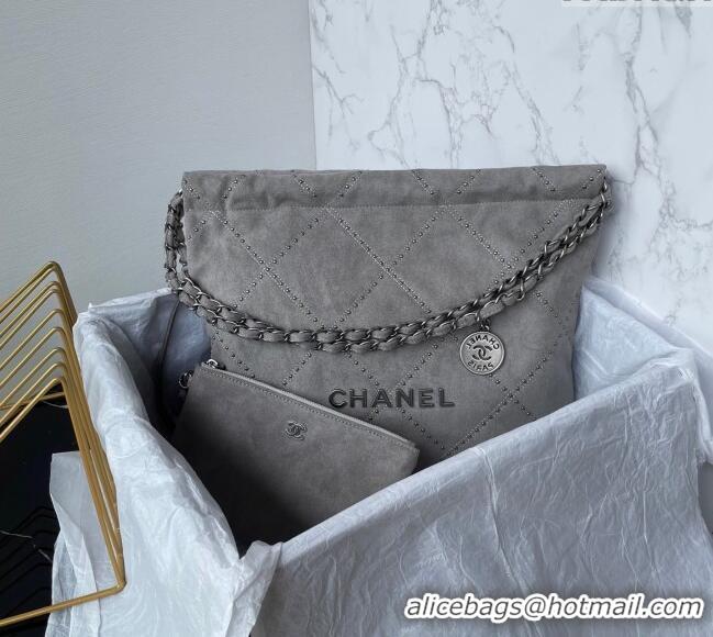 Good Taste Chanel 22 Suede Small Shopping Bag with Studs AS3260 Grey 2025