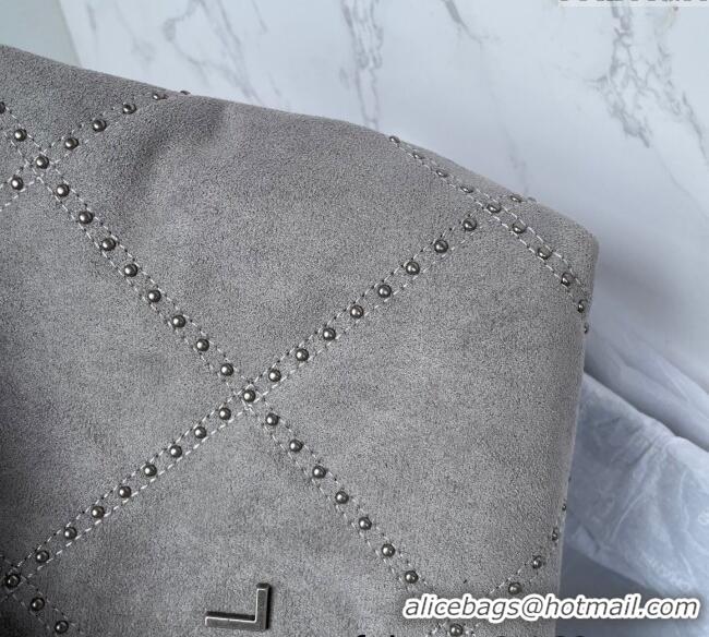 Good Taste Chanel 22 Suede Small Shopping Bag with Studs AS3260 Grey 2025
