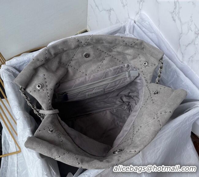 Good Taste Chanel 22 Suede Small Shopping Bag with Studs AS3260 Grey 2025