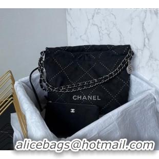 Buy Fashionable Chanel 22 Suede Small Shopping Bag with Studs AS3260 Black 2025