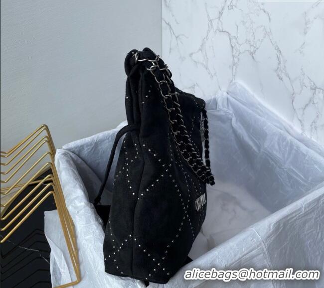 Buy Fashionable Chanel 22 Suede Small Shopping Bag with Studs AS3260 Black 2025