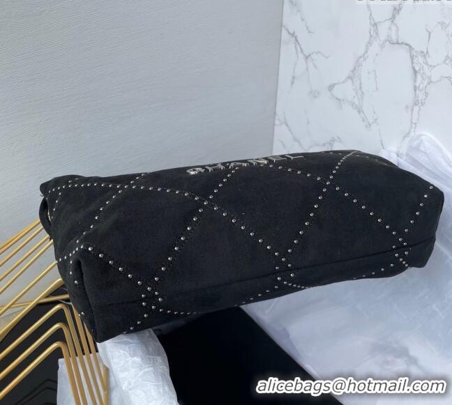 Buy Fashionable Chanel 22 Suede Small Shopping Bag with Studs AS3260 Black 2025