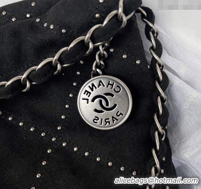 Buy Fashionable Chanel 22 Suede Small Shopping Bag with Studs AS3260 Black 2025