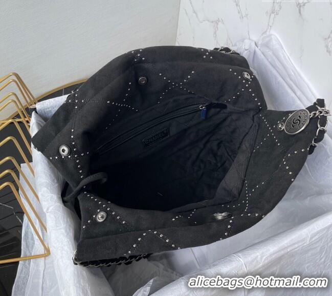 Buy Fashionable Chanel 22 Suede Small Shopping Bag with Studs AS3260 Black 2025