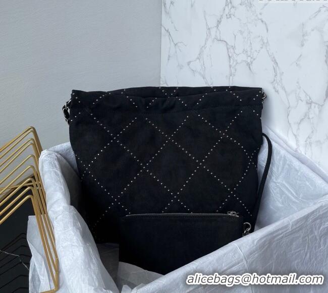 Buy Fashionable Chanel 22 Suede Small Shopping Bag with Studs AS3260 Black 2025