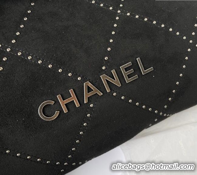 Buy Fashionable Chanel 22 Suede Small Shopping Bag with Studs AS3260 Black 2025