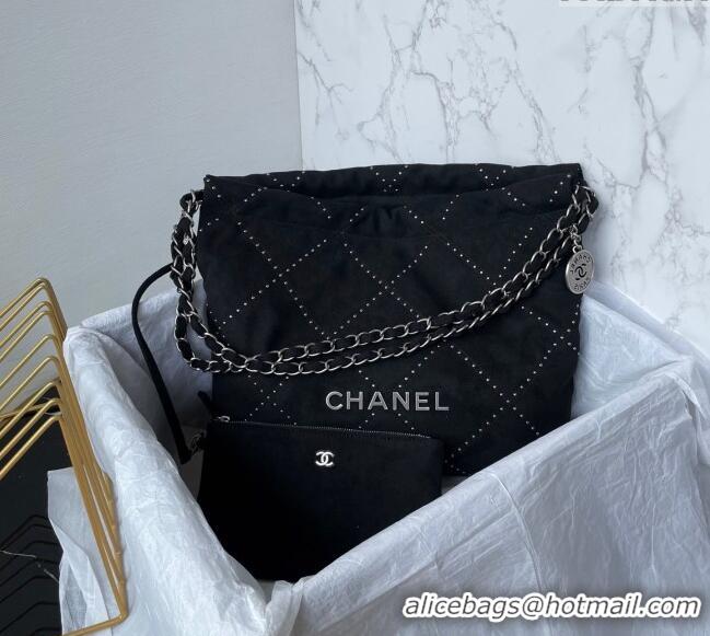 Buy Fashionable Chanel 22 Suede Small Shopping Bag with Studs AS3260 Black 2025