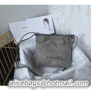 Top Grade Chanel 22 Suede Mini Shopping Bag with Studs AS3980 Grey 2025