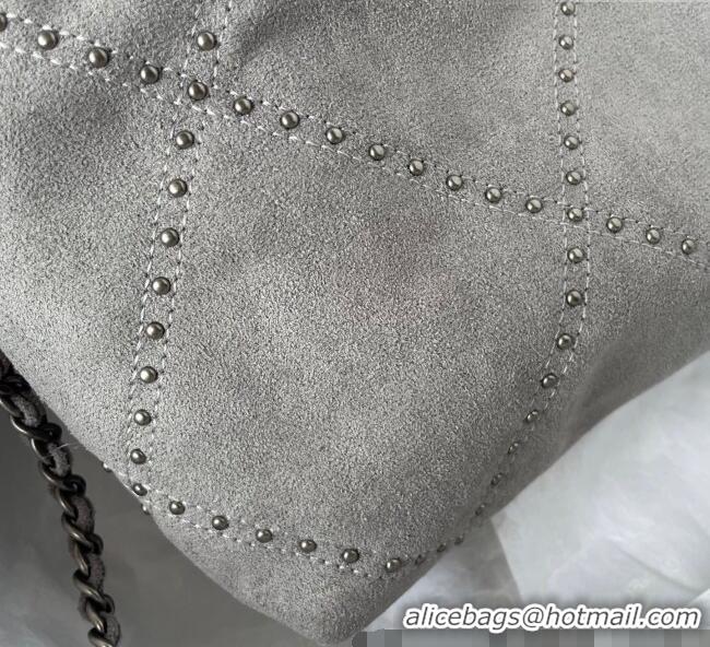 Top Grade Chanel 22 Suede Mini Shopping Bag with Studs AS3980 Grey 2025