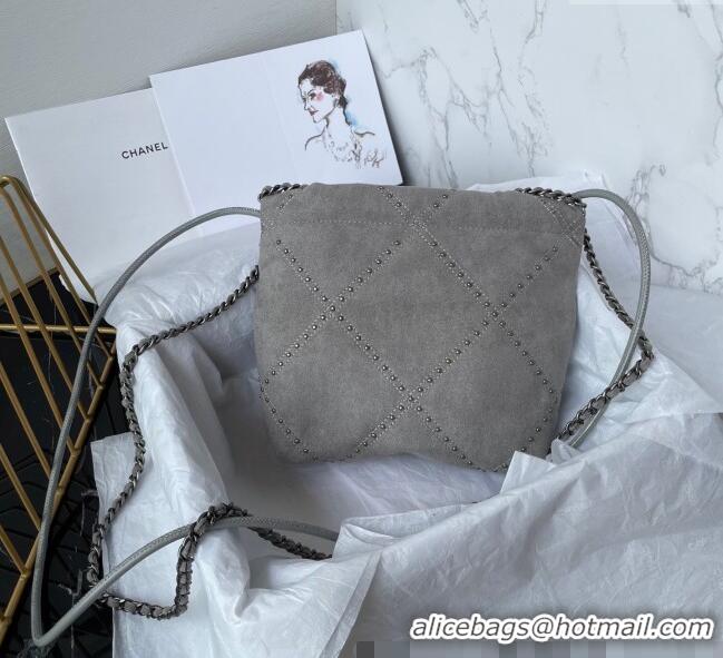 Top Grade Chanel 22 Suede Mini Shopping Bag with Studs AS3980 Grey 2025