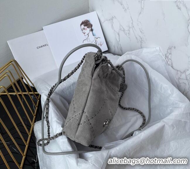 Top Grade Chanel 22 Suede Mini Shopping Bag with Studs AS3980 Grey 2025