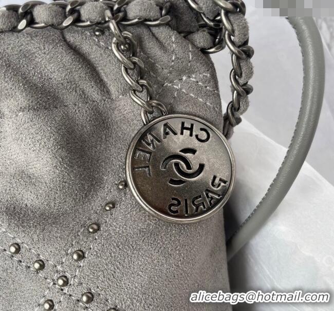 Top Grade Chanel 22 Suede Mini Shopping Bag with Studs AS3980 Grey 2025