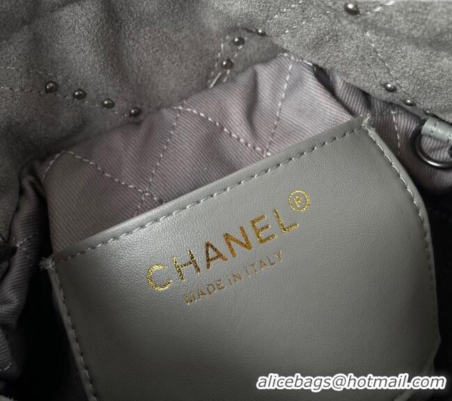 Top Grade Chanel 22 Suede Mini Shopping Bag with Studs AS3980 Grey 2025