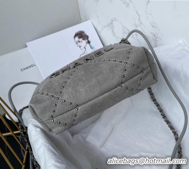 Top Grade Chanel 22 Suede Mini Shopping Bag with Studs AS3980 Grey 2025