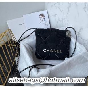 Best Product Chanel 22 Suede Mini Shopping Bag with Studs AS3980 Black 2025