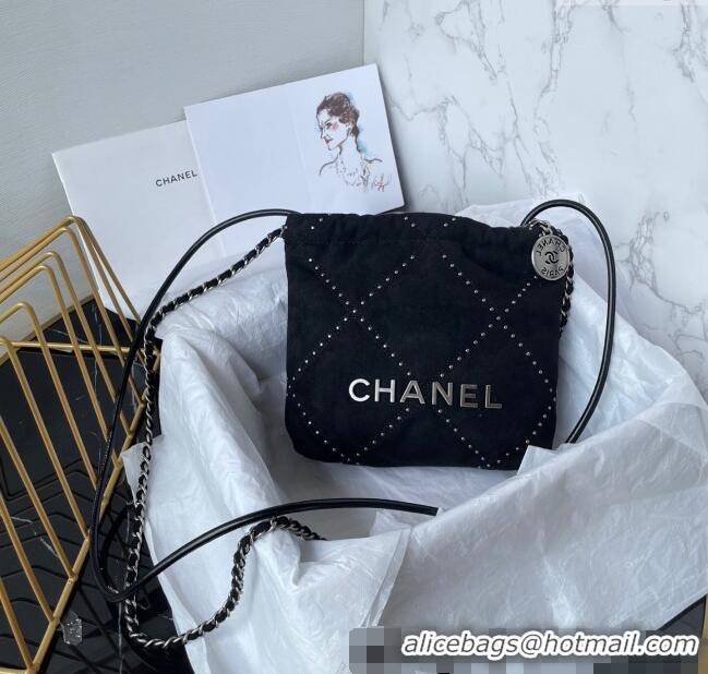Best Product Chanel 22 Suede Mini Shopping Bag with Studs AS3980 Black 2025