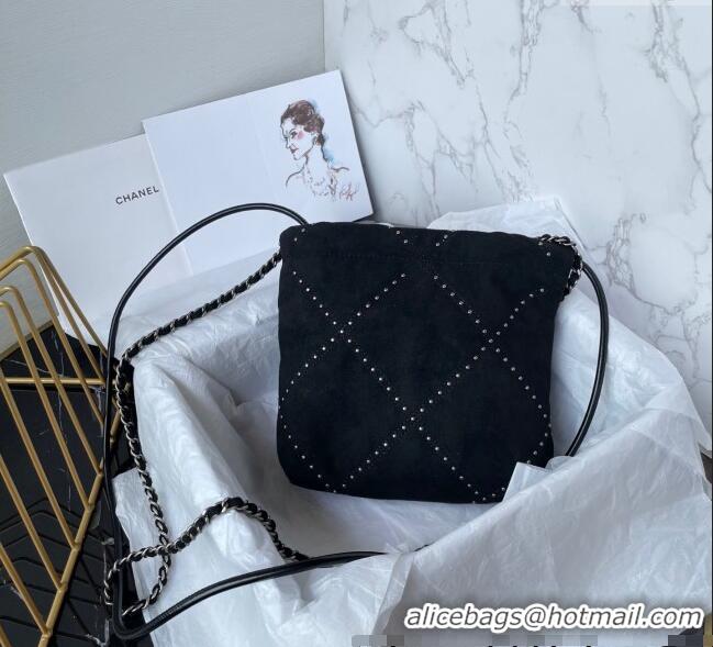 Best Product Chanel 22 Suede Mini Shopping Bag with Studs AS3980 Black 2025
