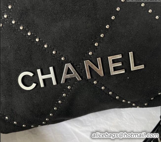 Best Product Chanel 22 Suede Mini Shopping Bag with Studs AS3980 Black 2025