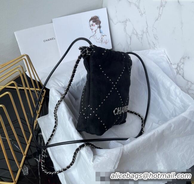 Best Product Chanel 22 Suede Mini Shopping Bag with Studs AS3980 Black 2025