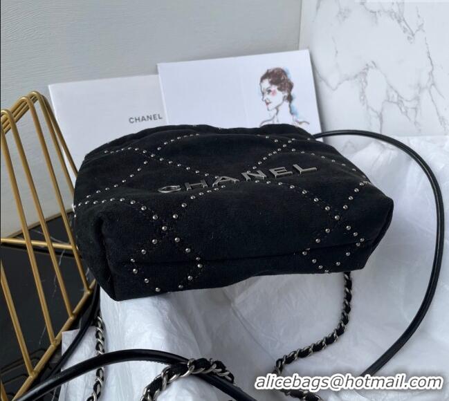 Best Product Chanel 22 Suede Mini Shopping Bag with Studs AS3980 Black 2025